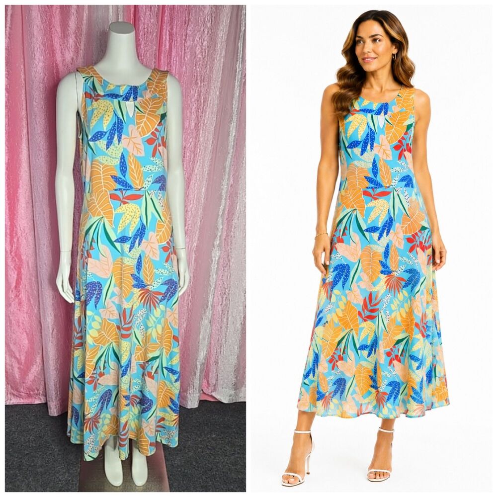 Talbots Tropical Floral Resort Beach Aloha Maxi Dress Size Medium